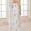 White and Pink Floral Tabby Silk Saree - Image 4