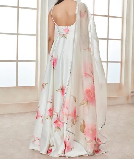Off White and Pink Floral Anarkali - Image 4