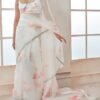 White and Red Floral Organza Saree