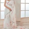 White and Red Floral Organza Saree - Image 2