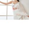 White and Red Floral Organza Saree - Image 3