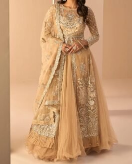 Golden Beige Embroidered Anarkali Style Lehenga