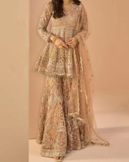 Dusty Peach Embroidered Sharara Suit