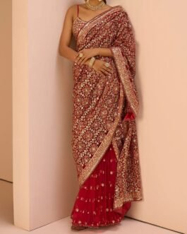 Red Embroidered Gharara Saree