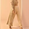 Golden Beige Embroidered Crop Jacket Set - Image 2