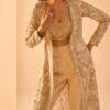 Golden Beige Embroidered Crop Jacket Set - Image 3