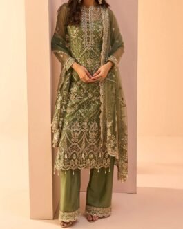 Dusty Green Embroidered Palazzo Suit