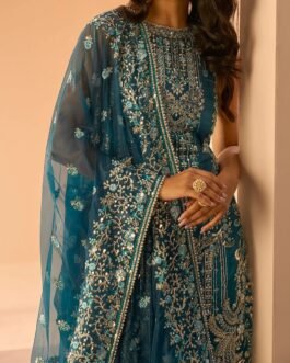 Dark Teal Embroidered Straight Suit