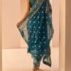 Dark Teal Embroidered Straight Suit