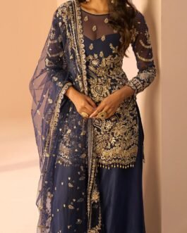 Blue Embroidered Sharara Suit