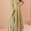 Green and Light Blue Embroidered Anarkali Style Sharara - Image 2