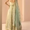 Green and Light Blue Embroidered Anarkali Style Sharara - Image 4