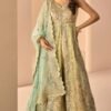 Green and Light Blue Embroidered Anarkali Style Sharara - Image 3
