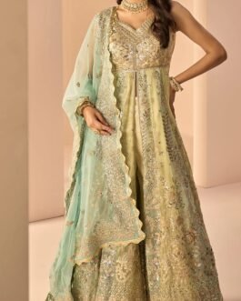 Light Yellow Embroidered Palazzo Suit