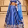 Blue Embroidered Brocade Lehenga