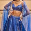 Blue Embroidered Brocade Lehenga - Image 2