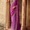 Purple Embroidered Brocade Saree - Image 2