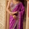 Purple Embroidered Brocade Saree