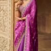 Purple Embroidered Brocade Saree - Image 3
