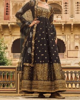 Black and Gold Embroidered Brocade Anarkali