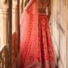 Orange Embroidered Brocade Lehenga - Image 4