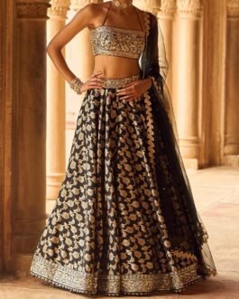 Black Embroidered Brocade Lehenga