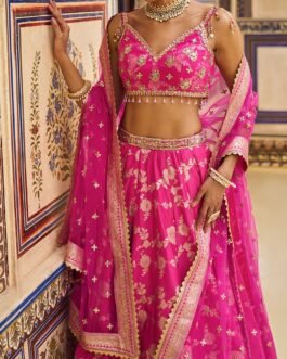 Pink Embroidered Brocade Lehenga