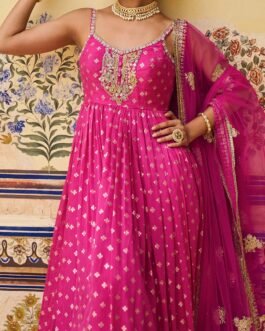 Hot Pink Hand Embroidered Brocade Anarkali