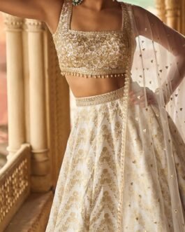 White Embroidered Brocade Lehenga