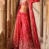 Red and Gold Embroidered Pant Set With Jacket - Image 4