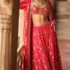 Red and Gold Embroidered Pant Set With Jacket
