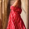 Red and Gold Embroidered Pant Set With Jacket - Image 3