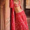 Red and Gold Embroidered Pant Set With Jacket - Image 2