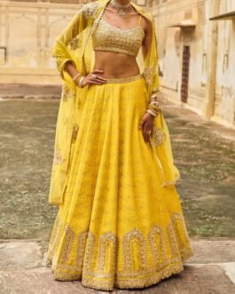 Yellow Embroidered Brocade Lehenga