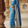 Blue Embroidered Brocade Saree - Image 2