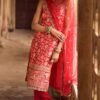 Red and Gold Hand Embroidered Straight Suit - Image 3