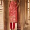 Red and Gold Hand Embroidered Straight Suit - Image 2