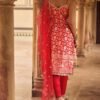 Red and Gold Hand Embroidered Straight Suit - Image 4