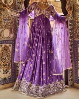 Purple Embroidered Brocade Anarkali