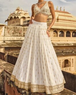 White Embroidered Brocade Lehenga