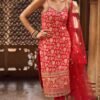 Red and Gold Hand Embroidered Straight Suit