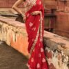 Purple Embroidered Brocade Saree