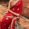 Purple Embroidered Brocade Saree - Image 3