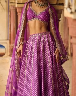 Purple Embroidered Brocade Lehenga