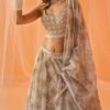 Light Sage White Floral Printed Lehenga - Image 3