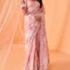 Peach White Floral Printed Saree