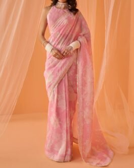 Light Pink White Floral Printed Saree