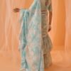 Mint Blue White Floral Printed Saree - Image 4