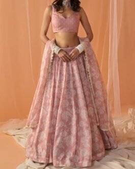 Peach White Floral Printed Lehenga