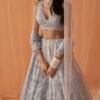 Light Grey White Floral Printed Lehenga - Image 3
